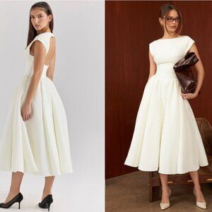 HOUSE OF CB 'Debutante' Ivory Moire Satin Midi Dress NWOT